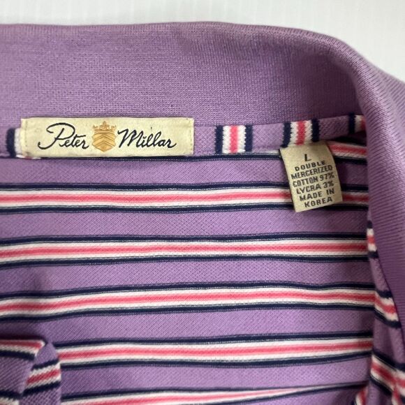 Peter Millar Summer Comfort Golf Polo Shirt Mens Large Purple Stripped - Picture 2 of 7